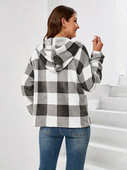 Plaid Button Front Hoodie Long Sleeve Sweatshirt