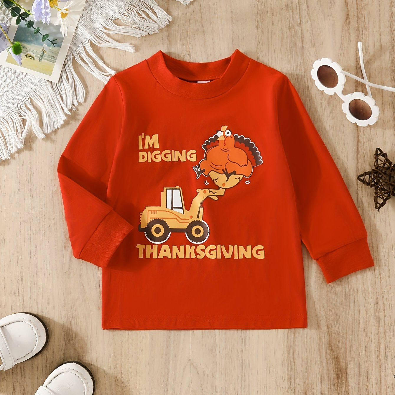 Baby's Cartoon Letter Print Ribbed Knit Pullover Top Sweatshirt