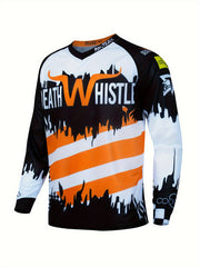 Men's Alphabets Pattern Cycling Jersey Moisture Wicking Long Sleeve Shirt