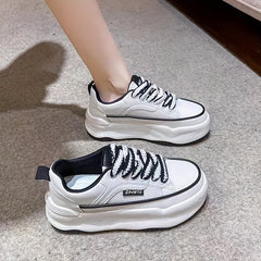 Thick Sole Lightweight Chunky Sneakers Faux Leather Running Shoes