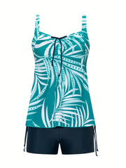 Solid Ruched Front Tankini Set