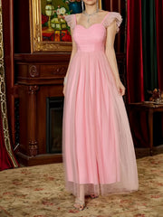 Mesh Ruffle Trim Maxi Bridesmaid Cami Dress