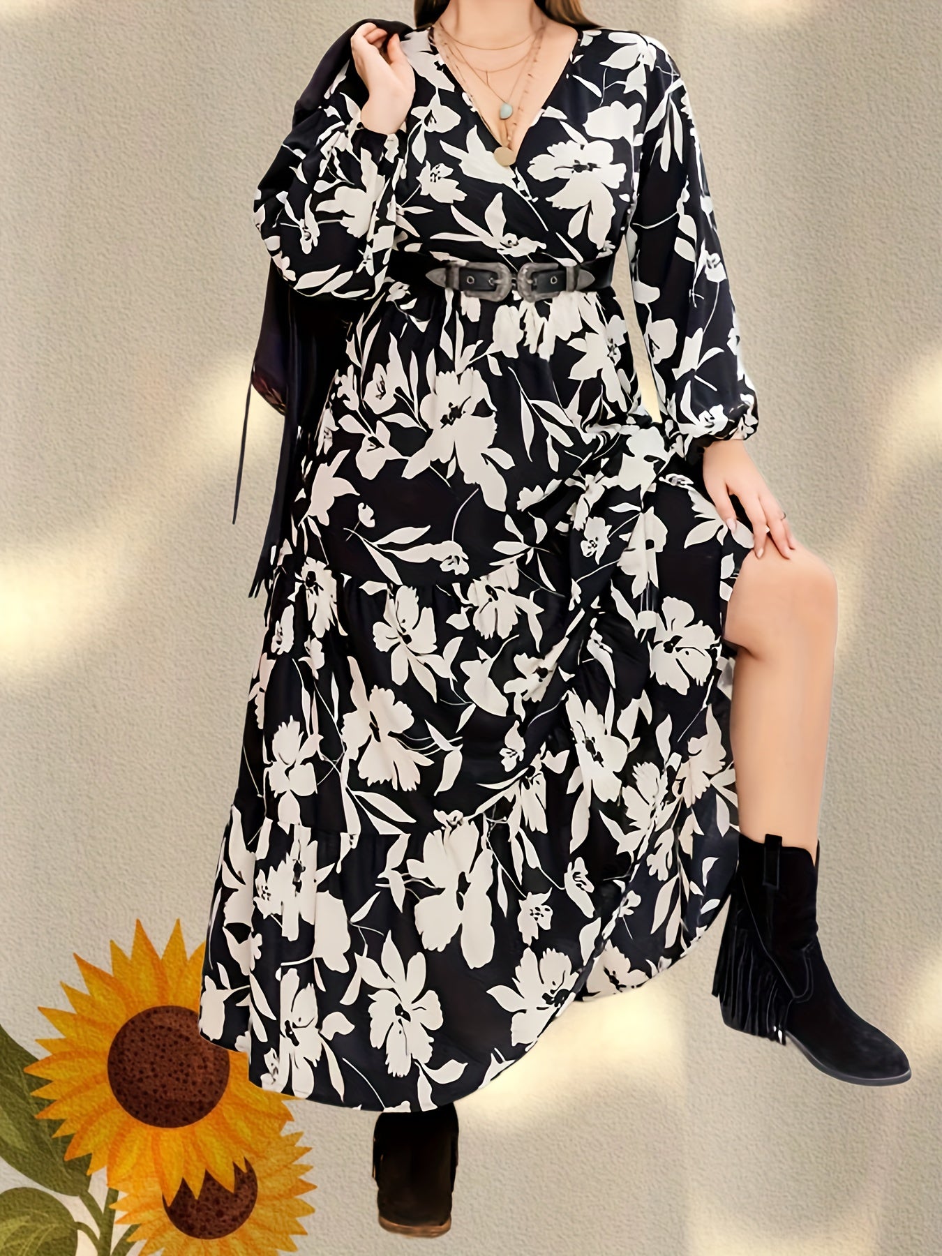 Floral Print Long Sleeve Maxi Dress