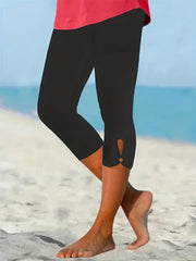 Solid Cutout Skinny Capris Leggings for Women