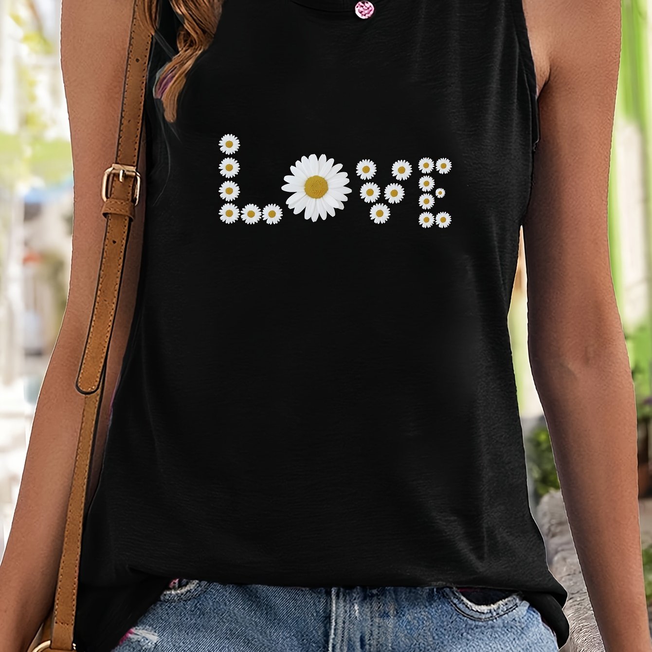 Floral & Abstract Love Print Sleeveless Sports Vest Round Neck Stretchy