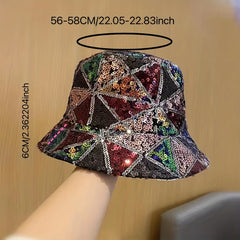 Sequin Y2K Bucket Hat Hip Hop Sparkly Sun Hat Plaid Block Fisherman Cap