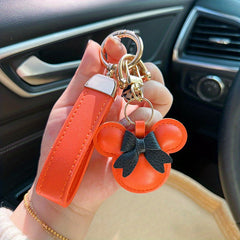 Cartoon Bow Mouse Bracelet Keychain Animal PU Leather Key Ring Gift