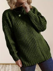 Plaid Cable Knit Sweater Long Sleeve Turtle Neck Pullover