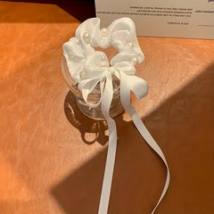 Faux Pearl Scrunchies Hair Tie Ribbon Tassel Hair Rope Satin Soft Ponytail