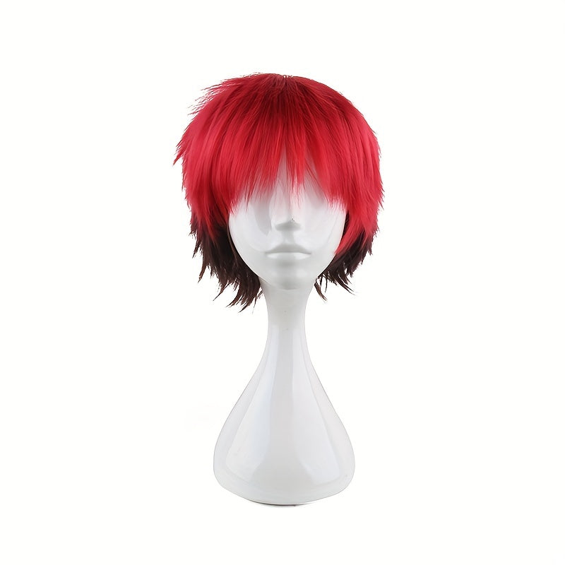 Men's 12 Inch Red Gradient Anime Dress Up Wig Cosplay Synthetic Fiber Wig