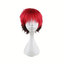 Men's 12 Inch Red Gradient Anime Dress Up Wig Cosplay Synthetic Fiber Wig