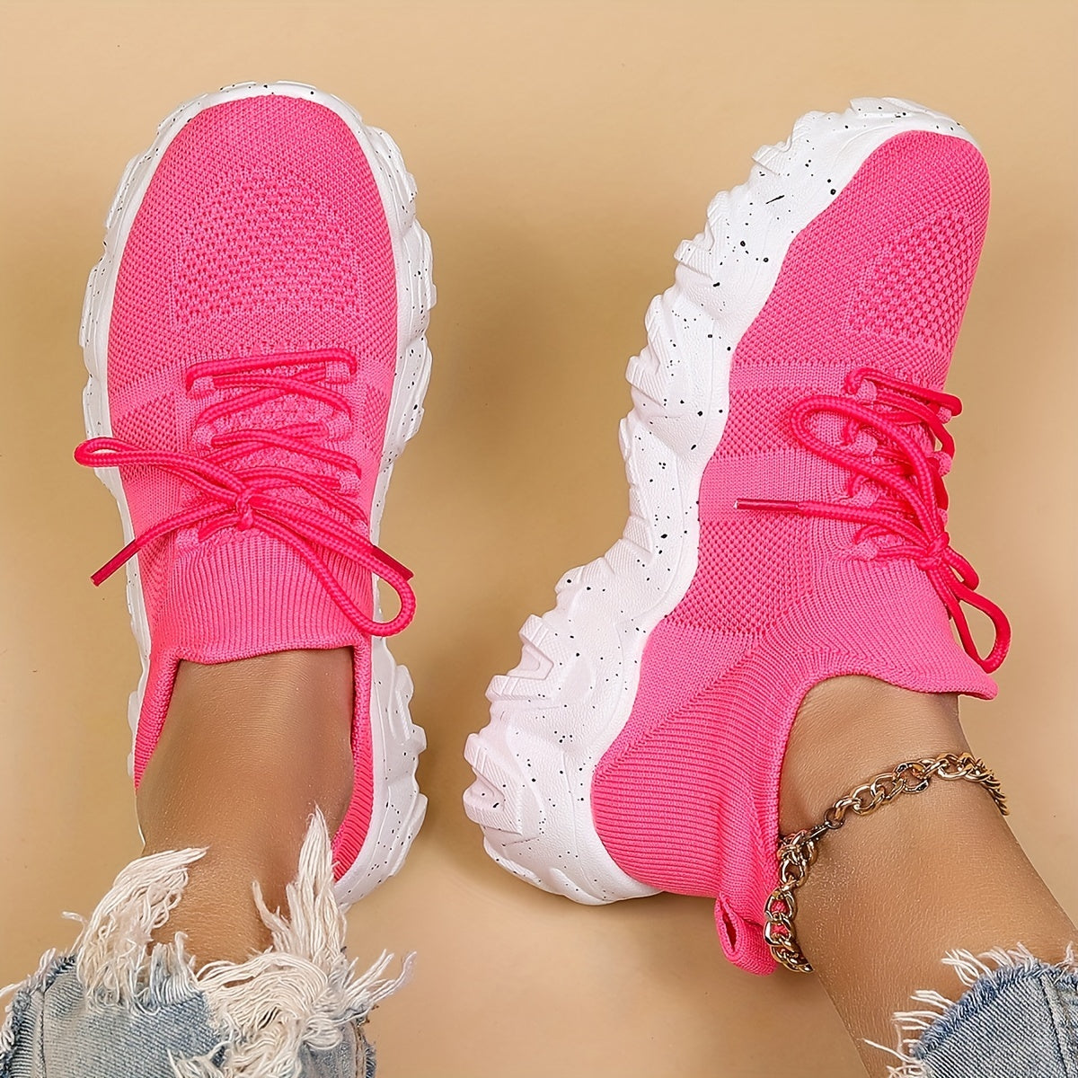 Women's Lace up Chunky Sneakers Lightweight Running Shoes