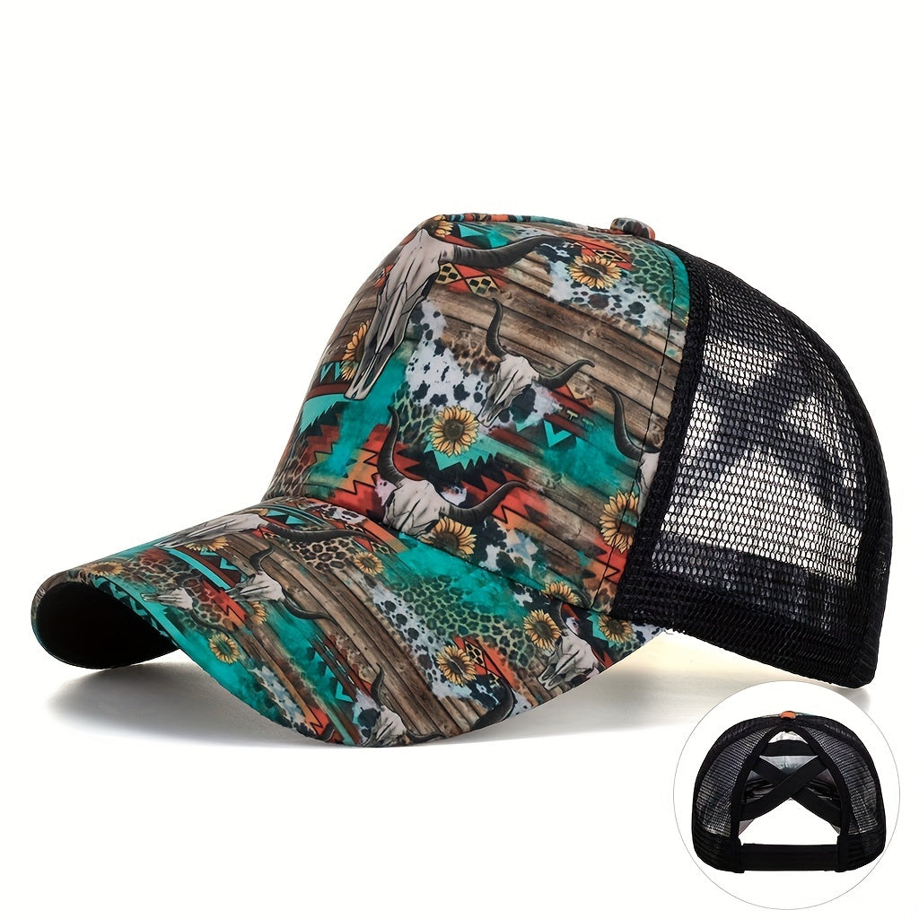 Floral Print Trucker Hat Sun Protection Baseball Cap