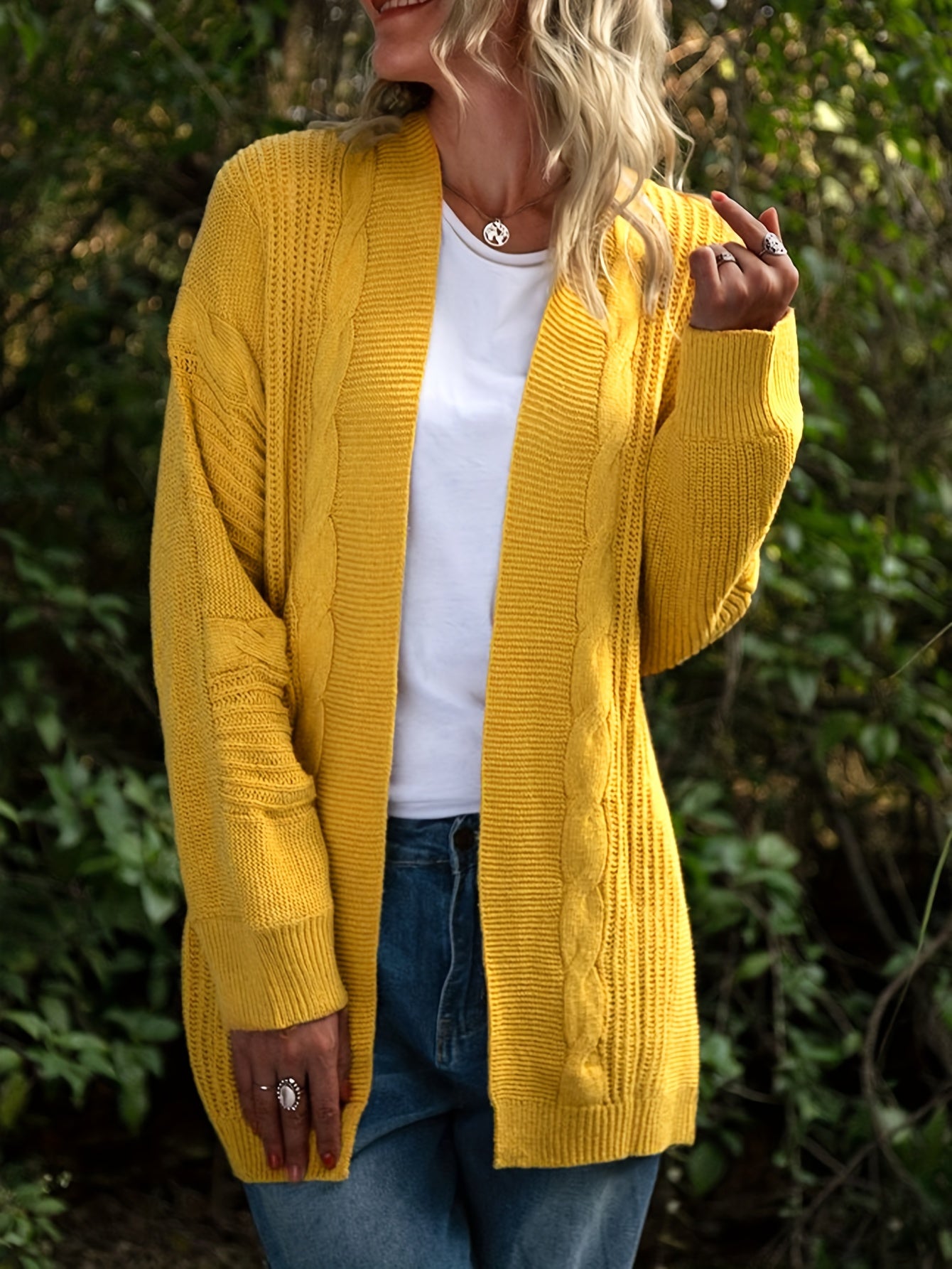 Casual Cardigan Women's Plus Solid Cable Long Sleeve Open Front