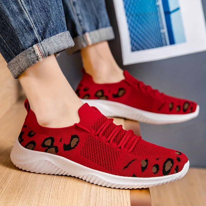 Men's Leopard Print Lace-up Sneakers Casual Walking Shoes