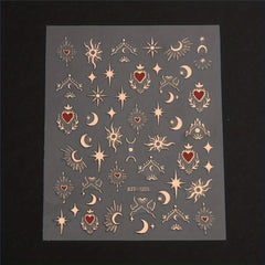 Golden Sun Moon Star Nail Art Stickers Self Adhesive 3D Decals for DIY Nail Deco