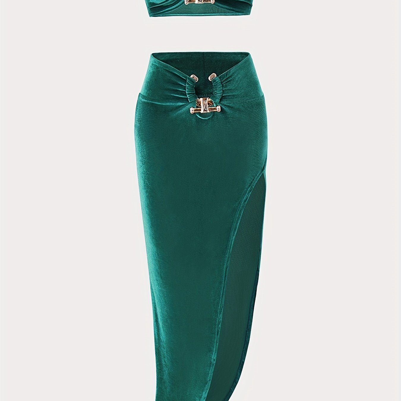 Sexy Matching 2pc Skirt Set Crop Tube Top & Bodycon Split Skirt