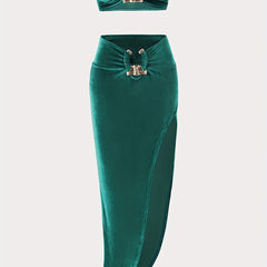 Sexy Matching 2pc Skirt Set Crop Tube Top & Bodycon Split Skirt