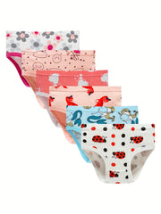 6pcs Girls Triangle Panties Strawberry Flamingo Striped Print