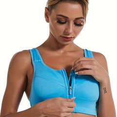 Zipper Wireless Sports Bra Breathable Shockproof Workout Bra