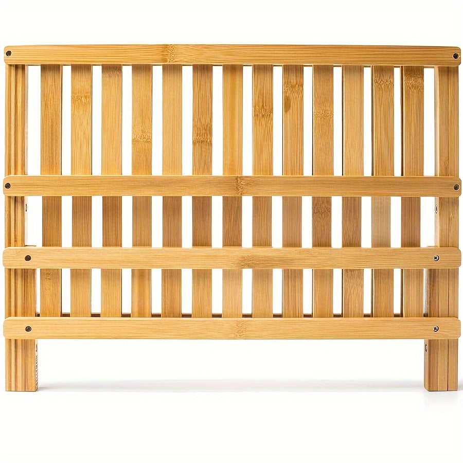2 Tier Bamboo Dish Drying Rack Collapsible Foldable Kitchen Plate Drainer