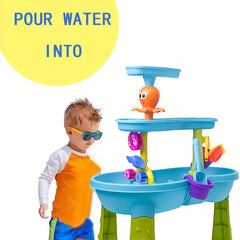 3 Tier Water & Sand Play Table with Slide Ramps & Shelves