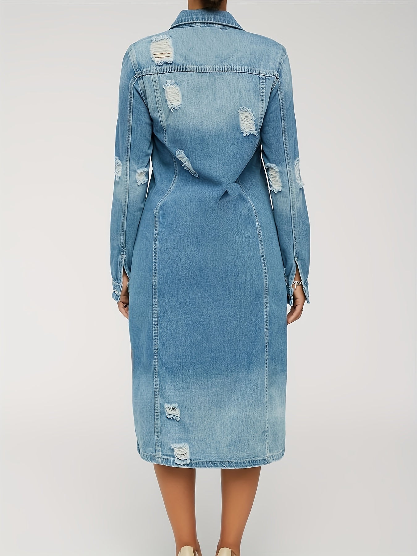 Distressed Long Sleeve Denim Coat Women's Jacket