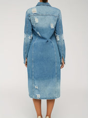 Distressed Long Sleeve Denim Coat Women's Jacket