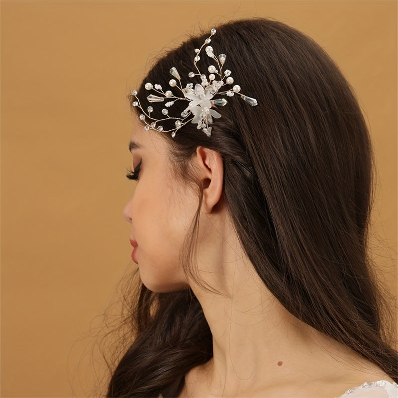 Faux Pearl Flower Head Piece Rhinestone Hairpin Wedding Hair Accessories