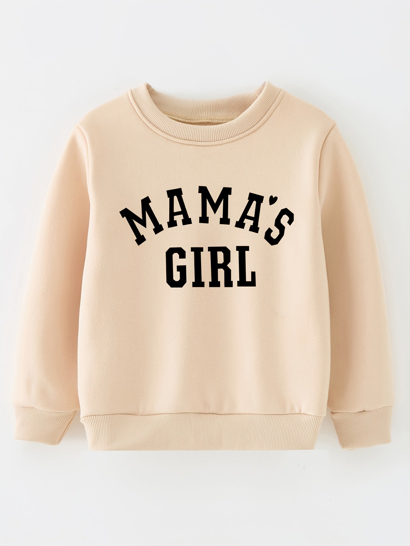 Girls Khaki Letter Print Sweatshirt Long Sleeve Round Neck