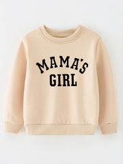 Girls Khaki Letter Print Sweatshirt Long Sleeve Round Neck