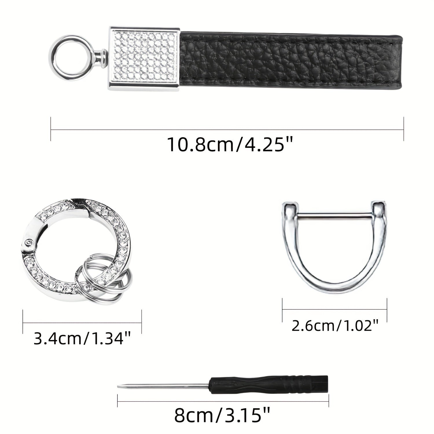 Men's Rhinestone Car Keychain Holder 360° Rotatable Swivel D Ring