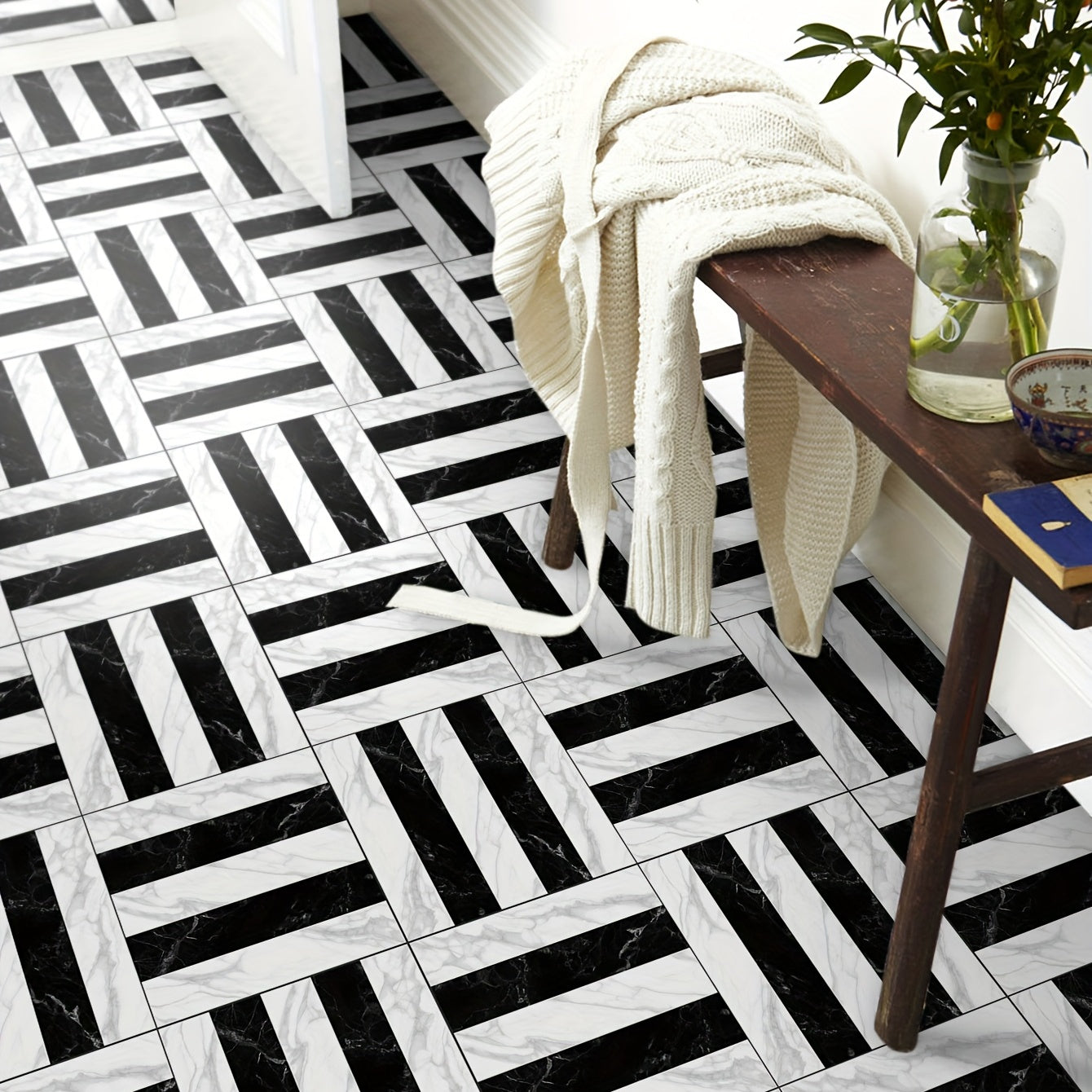 9pcs Marble & Floor Tile Sticker Waterproof PVC Wall Sticker