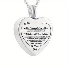 Heart Cremation Urn Necklace Stainless Steel Pendant Keepsake Gift