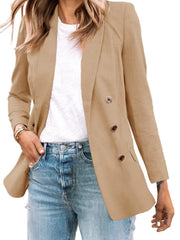 Double Breasted Lapel Blazer Solid Long Sleeve Office Work Outerwear