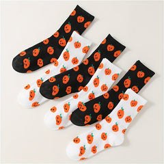 6 Pairs Pumpkin Print Socks Halloween Mid Tube Women's Stockings