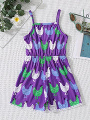 Girls' Chicken Farm Print Romper Jumpsuit