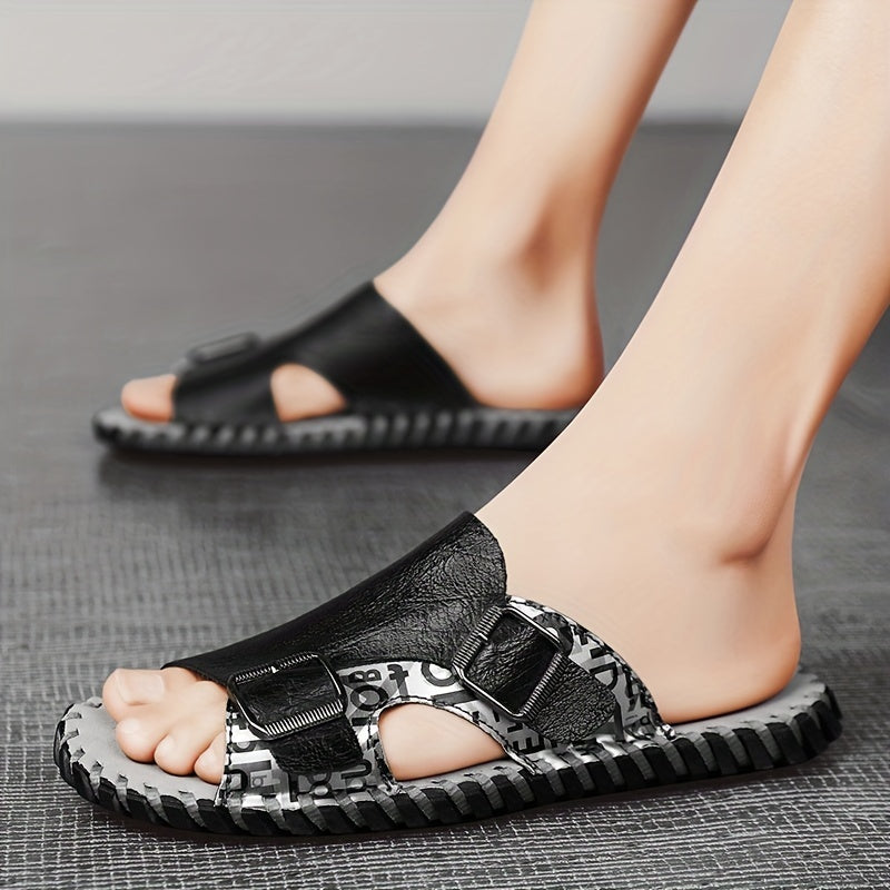 Men's Casual Slip On Slide Sandals with Buckle Strap