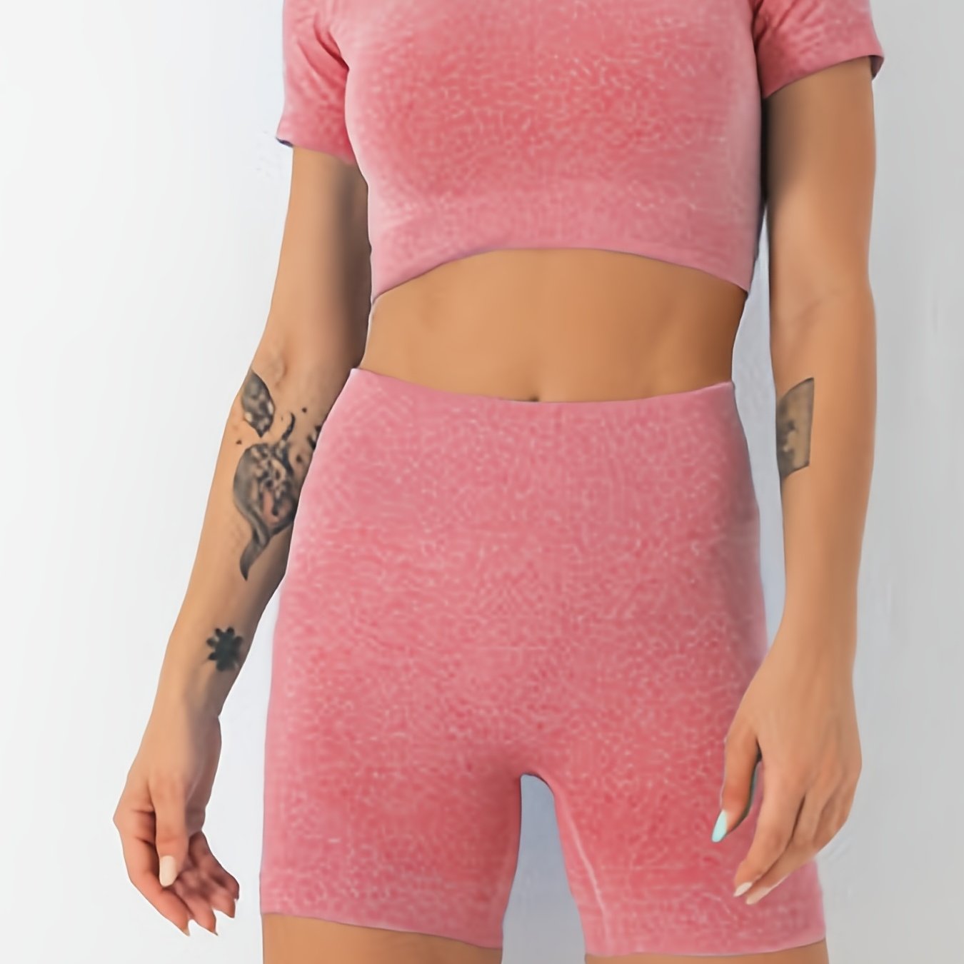 2pcs Seamless Workout Sets Crop Top & Biker Shorts Women's Activewear