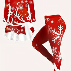 Christmas Casual Outfits Women's Graphic Print Top & Pants 2 Piece Set