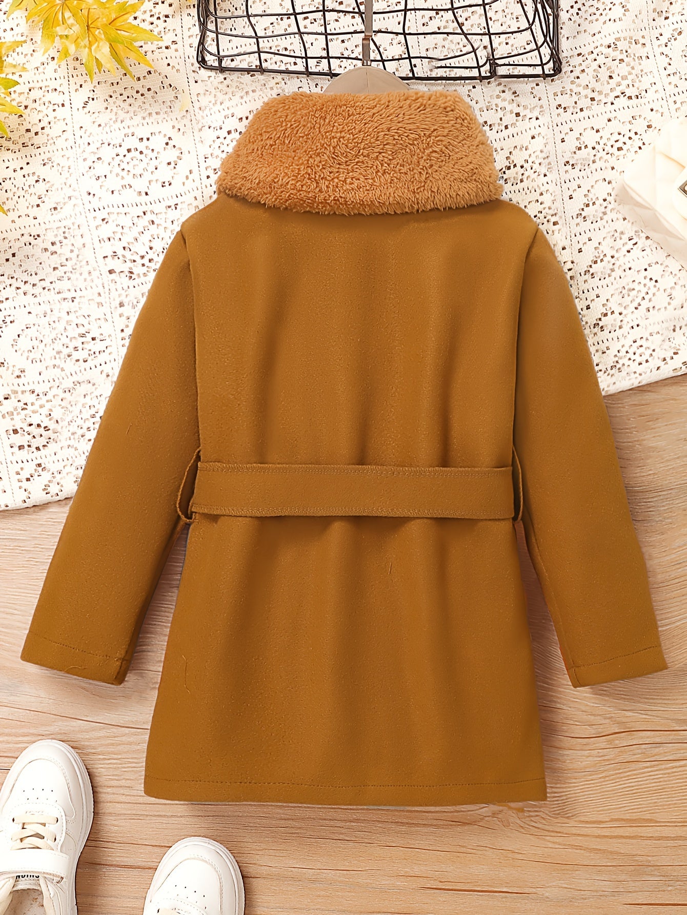 Girls' Stylish Fur Collar Jacket Belt Set for Autumn/Winter