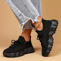 Women's Breathable Knit Sock Sneakers Lace Up Running Shoes