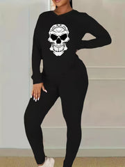 Women's Plus Size Skull Print Top & Leggings Set
