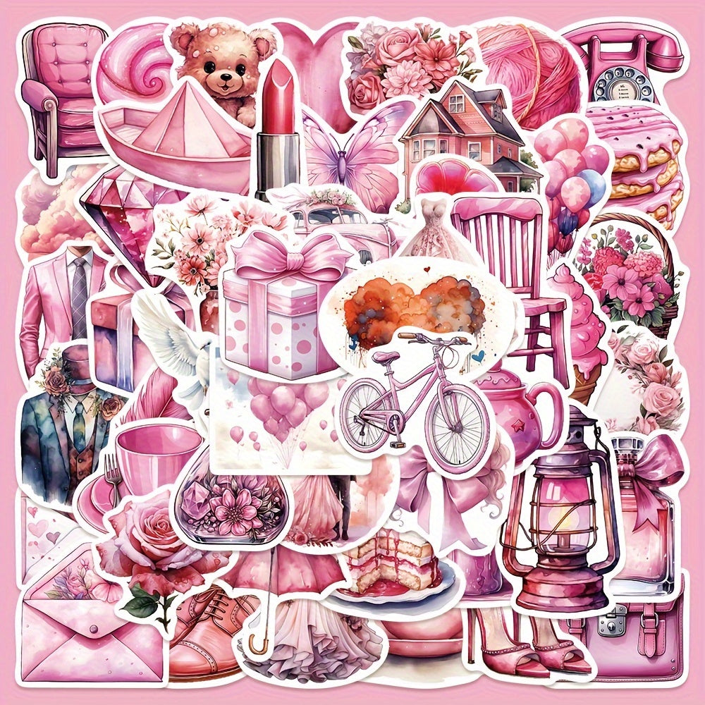 50pcs Pink Wedding Souvenir Decorative Sticker Series Waterproof DIY Decoration
