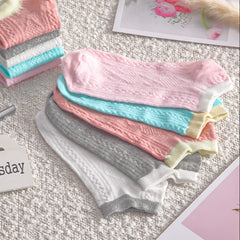 5 Pairs Colorblock Ankle Socks Soft Lightweight Low Cut Women's Stockings
