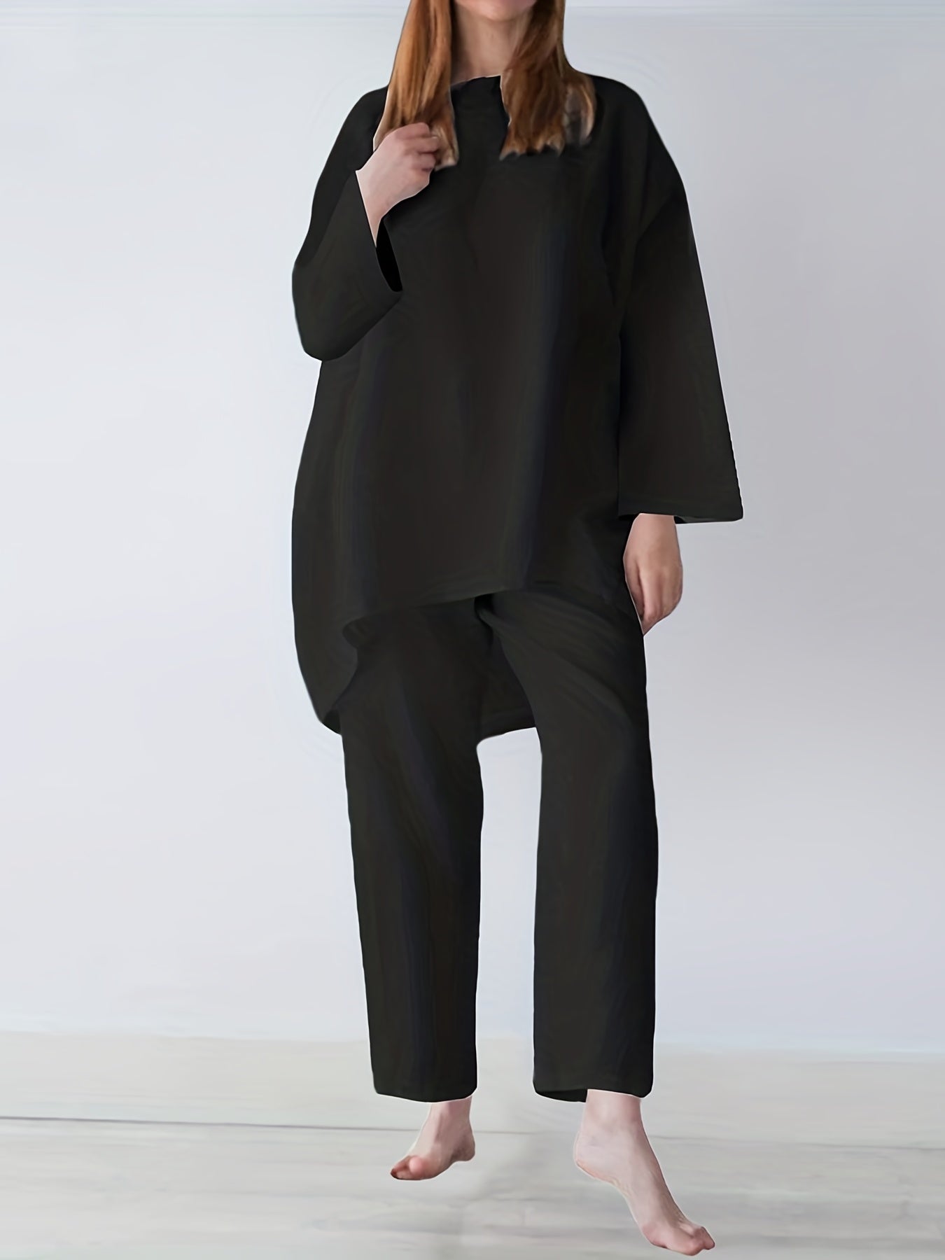 Casual Two Piece Set Long Sleeve Crew Neck Loose Tops & Wide Leg Pants