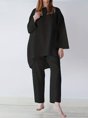 Casual Two Piece Set Long Sleeve Crew Neck Loose Tops & Wide Leg Pants