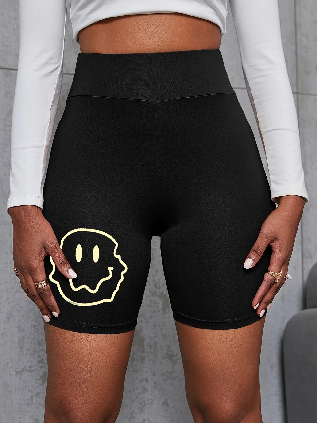 Smile Face Graphic Yoga Sports Casual Shorts Women's Clothing