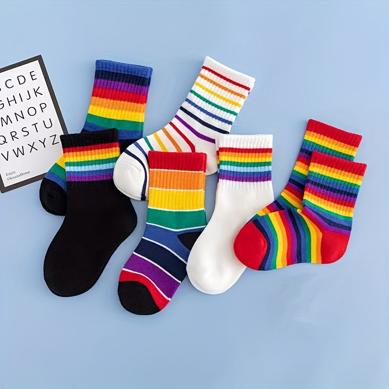 Kids Rainbow Striped Crew Socks 1-8Y