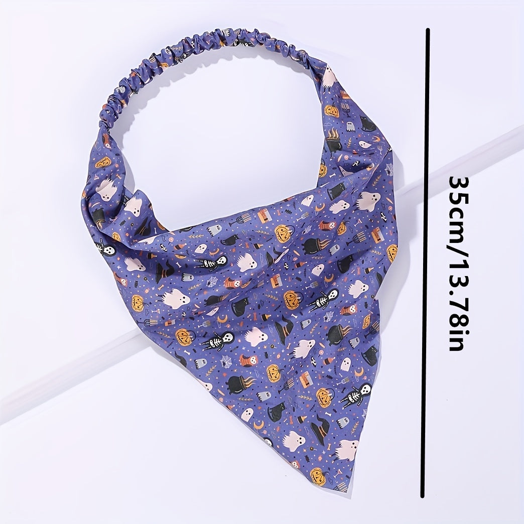 5pcs Halloween Headband Scarf Elastic Turban Skull Pumpkin Print